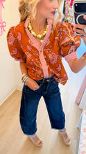 Rust Floral Print Puff Sleeve Top