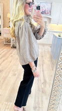 Light Taupe and Black Stripe Puff Sleeve Top
