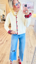 Cream Plaid Trimmed Cardigan
