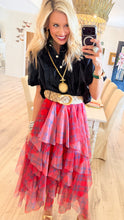 Red Check Multi Layered Ruffle Maxi Skirt