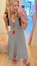 Black Striped Sleeveless Midi Dress