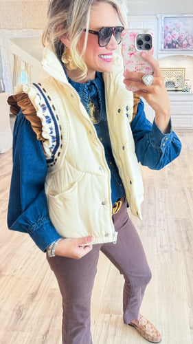 Ivory Contrast Embroidered Vest