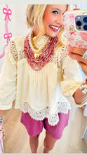 Cream Lace Detail 3/4 Sleeve Top