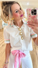 Rainbow Trim Button Up Top