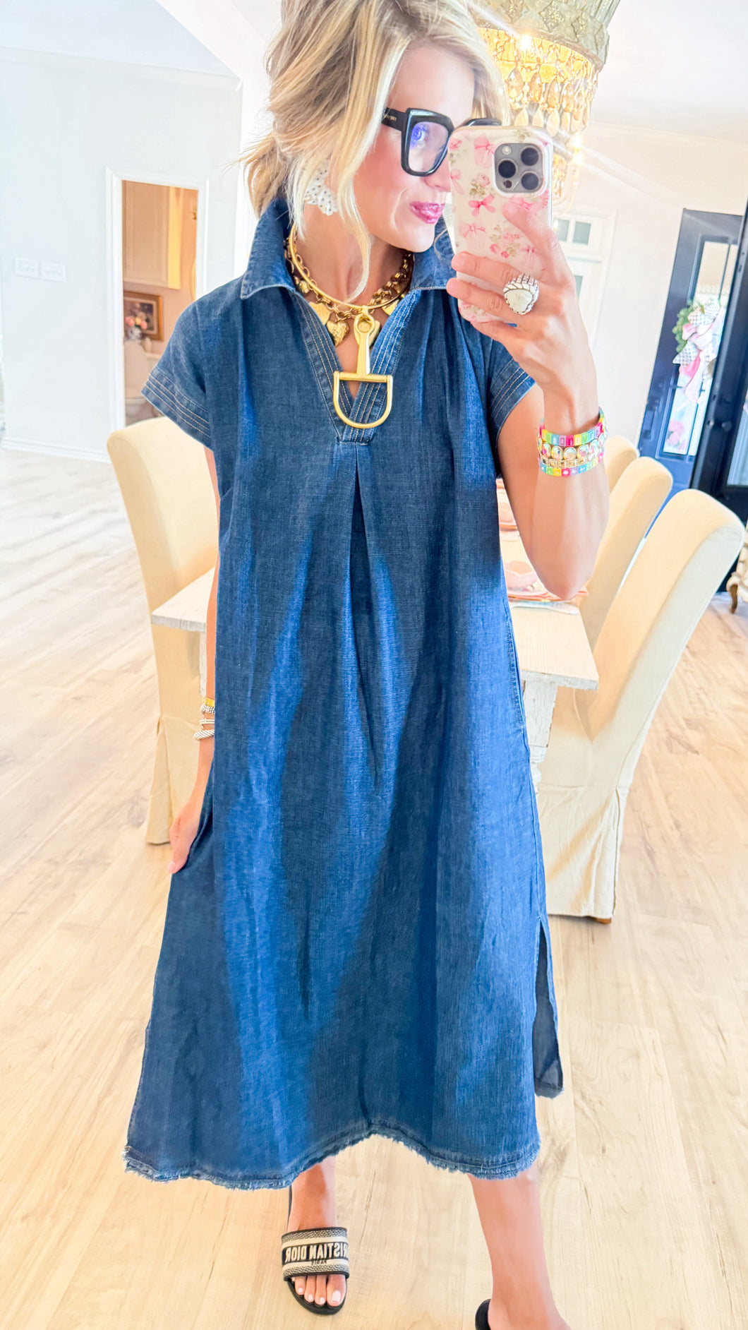 Denim Collared Midi Dress – Charlotte Heart Boutique
