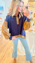 Navy Plaid Contrast Pullover