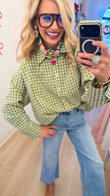 Leaf Green Gingham Button Down Top