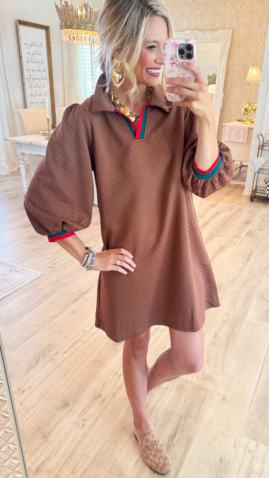 Brown 3/4 Sleeve Dress