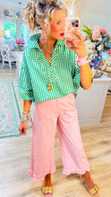Green Gingham 3/4 Sleeve Top