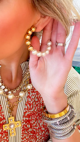 Gold and Pearl Hoop Earrings