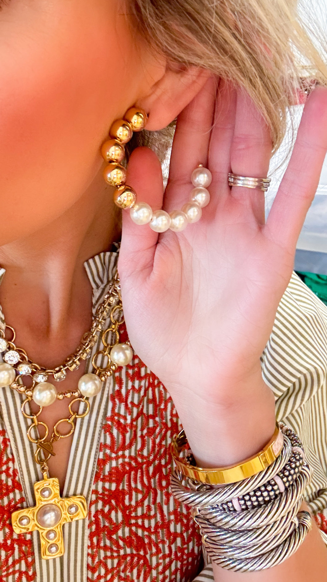 Gold and Pearl Hoop Earrings