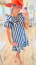 Navy Striped Bubble Mini Dress