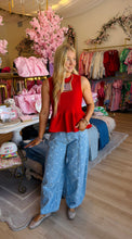 Red Sleeveless Pleated Blouse