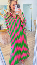 Pink and Green Striped Maxi Dress