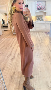 Mocha Mock Neck Knit Midi Dress