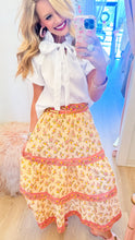 Lemon Multi Floral Print Tiered Maxi Skirt
