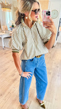 Olive Stripe Half Zip Top