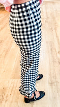 Black Gingham Straight Leg Ruffle Hem Pants