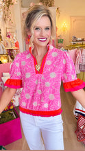 Pink Colorblock Floral Eyelet Top