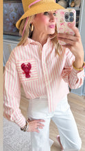 Pink Stripe Beaded Lobster Detail Top