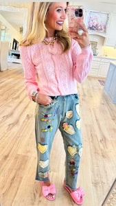 Denim Multi Heart Patchwork Pants