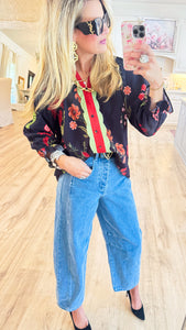 Black Floral Mix Textured Blouse