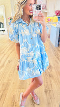 Light Blue and Off White Floral Button Up Mini Dress
