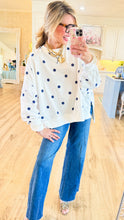 Off White and Navy Polka Dot French Terry Oversized Sweatshirt