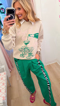 Kelly Green Zebra Contrast Wide Leg Parachute Pants