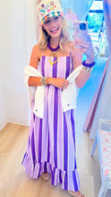 Purple Stripe Ruffle Hem Maxi Dress