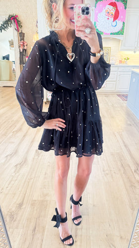 Black Rhinestone Embellished Mini Dress