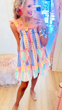 Pastel Patchwork Ruffle Hem Mini Dress