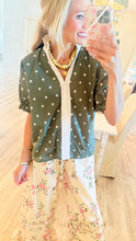 Olive Polka Dot Contrast Top