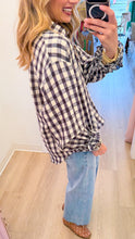 Navy Plaid Ruffle Detail Top
