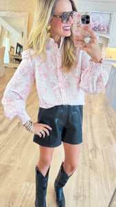 Pink Western Toile Button Up Top