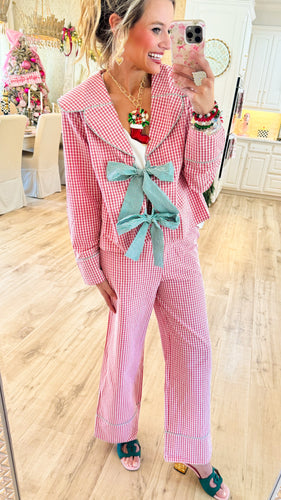 Red Plaid V-Neck Pajama Set