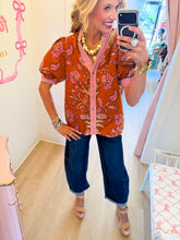 Rust Floral Print Puff Sleeve Top