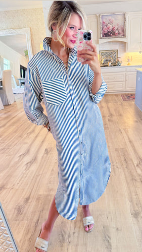 Indigo Stripe Midi Dress