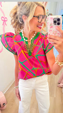 Magenta Abstract Metallic Jacquard Top