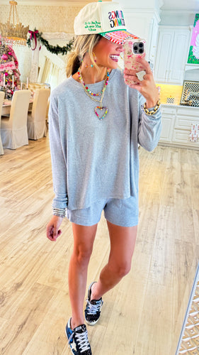 Grey Long Sleeve Short Set