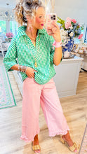 Green Gingham 3/4 Sleeve Top