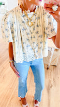 Ivory and Blue Floral Eyelet Detail Blouse