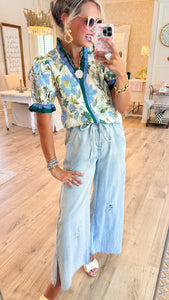 Ecru Floral Print Ruffle Puff Sleeve Top