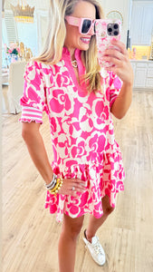 Pink Floral Drop Waist Dress
