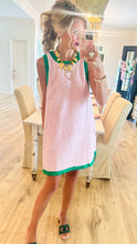 Pink Textured Sleeveless Contrast Trim Mini Dress