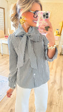 RESTOCK Black Gingham Bow Button Up Top