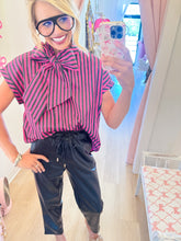 Plum Stripe Bow Neck Top