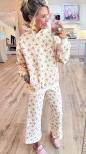 Cream and Dusty Pink Floral Hoodie Pant Set
