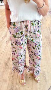 Pale Rose Floral Ruffle Bottom Pants