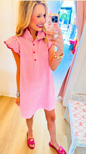 Pink Gingham Scallop Sleeve Dress